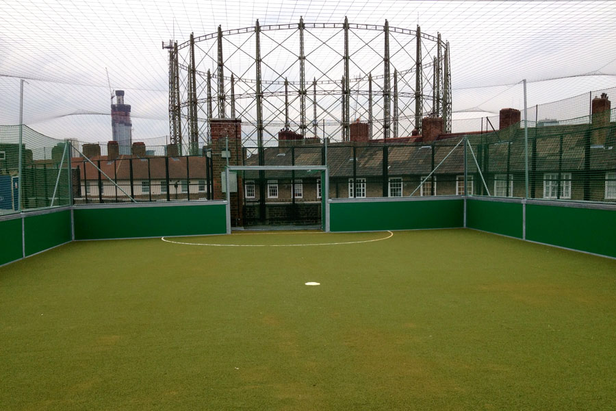 Rooftop mini soccer at the Oval, London, UK First Rooftop